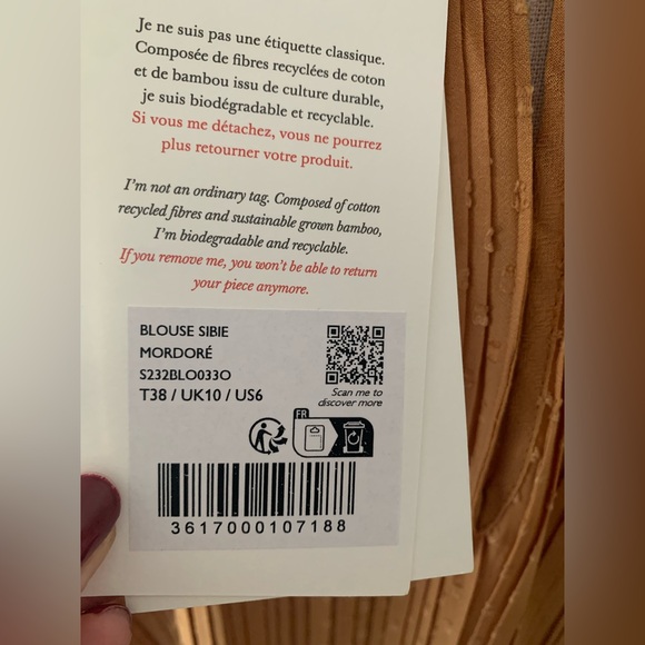 NWT Sezane Sibie Pleated Mock Neck Blouse Gold Size 38 (US 6) - Picture 7 of 9